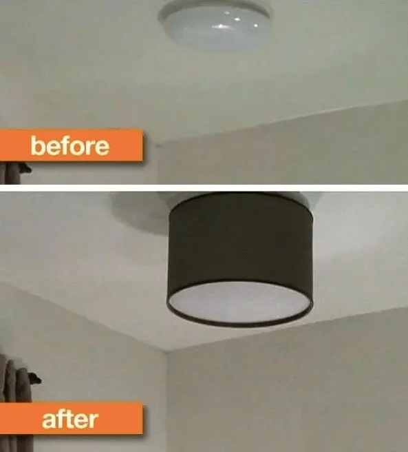 Home Design-Cover Ugly Ceiling Lights with a Drum Lamp Shade