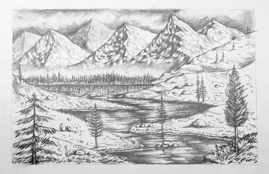 How to draw landscape pencil sketch for beginners in 8 steps.